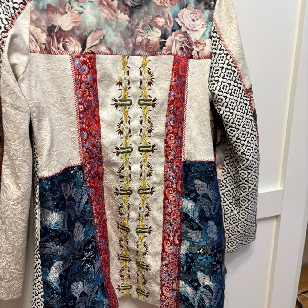 Unique Patchwork Floral & Geometric Trench Coat I… - image 7